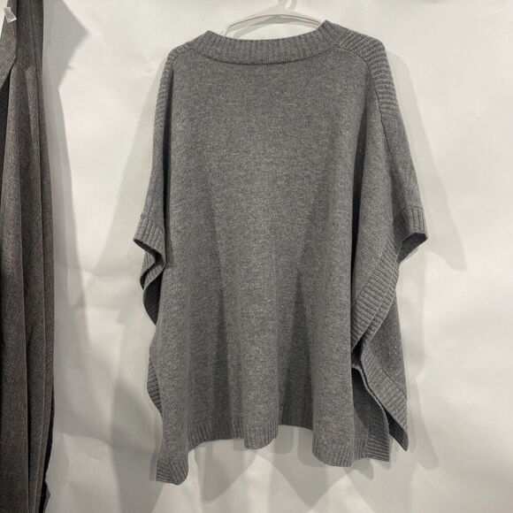 Nordstrom V-Neck Wool Cashmere Poncho Cape Grey One Size Minimalist Classic - Picture 5 of 9